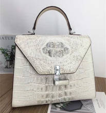Bolsa de pele de jacaré feminina, bolsa de couro de crocodilo exótico para mulheres, estilo carteiro 2024 - compre barato