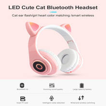 Headset cabeça de gato sem fio, headset bluetooth novo multicolorido com luz de led dobrável headset para jogos estéreo música hd 2024 - compre barato