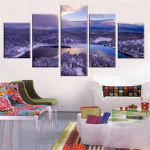Arte da parede lona 5 peça quadros floresta neve montanha cartazes paisagens fotos casa moderna sala de estar decoração 2024 - compre barato