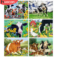 Алмазная 5d живопись HUACAN, мозаика «сделай сам» в виде коровы, полная вышивка квадратным/круглым ростом, набор для домашнего декора с животными 2024 - купить недорого