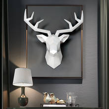 Decoración de cabeza de ciervo geométrica nórdica, colgante de pared para sala de estar, Fondo de pared de Animal, colgante de pared tridimensional de ciervo de la suerte 2024 - compra barato