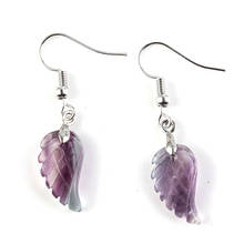 KFT Wholesale Natural Carved Crystal Reiki Stone Earring Lapis Lazuli Amethysts Angel Wing Dangle Hook Drop Stone Women Earrings 2024 - buy cheap