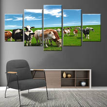 Impresión en HD, 5 piezas de lienzo de arte en la pradera, pintura de vaca, lienzo de Arte de pared para sala de estar 2024 - compra barato