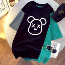 Cute Patchwork Tshirt Streetwear Japan Oversized Bear T Shirt Femme Harajuku Japan Cute Casual Gothic Tshirt Funny Tops Female 2024 - buy cheap