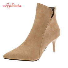 Aphixta-Botines de tacón fino con cremallera para mujer, botas sexys de punta estrecha, zapatos suaves con cremallera de 8cm, calzado informal de talla grande 2024 - compra barato