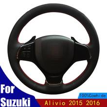 Car Steering Wheel Cover Black Genuine Leather Stitching Durable Comfortable For Suzuki Alivio 2015 2016 Braid Four Seasons 2024 - buy cheap