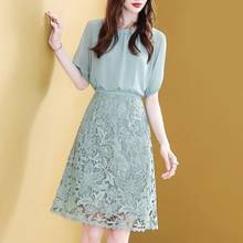 2020 New Vintage Elegant Office Chic Dress O-neck Half Sleeve Korea Midi Dresses Lace Patchwork Temperament Dress Vestidos 2024 - buy cheap