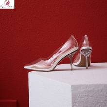 Zapatos de tacón fino con punta estrecha para mujer, calzado de tacón transparente, talla 3 a 9,5, conciso, Original 2024 - compra barato