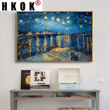 Hpak Poetry-pintura en lienzo de cielo estrellado en el río Rhone de Van Gogh, póster impreso de artista famoso, imagen artística de pared para decoración del hogar 2024 - compra barato