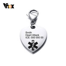 Vnox Free Engraving Heart Shape Medical Alert ID Key Chains for Men Women Emergency Reminder Jewelry 2024 - buy cheap
