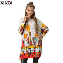 XIKOI Winter Cats Sweater For Women Oversized Pullovers Knitted Long Beautiful Jumper Fashion Printed Pull Femme O-Neck Clothes 2024 - buy cheap