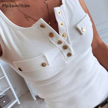 2021 Ribbed Women Sexy Tank Tops Ladies Summer Solid Korean Vest Female Vintage Button Black White Tops 2024 - buy cheap