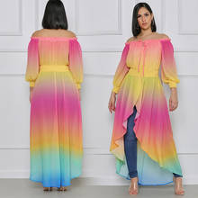 Vestido longo de chiffon maxi com gradiente dividido, vestido feminino com estampa arco-íris para praia, novo, 2021 2024 - compre barato