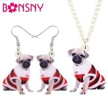 Bonsny Acrylic Christmas Costume Dress Pug Dog Jewelry Sets Animal Earrings Necklace For Women Girls Teen Party Decorations Gift 2024 - buy cheap