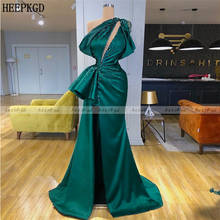 New Design One Shoulder Green Prom Dresses Crystal Satin Plus Size Long Special Occasion Dress High Slit Sexy Women Party Gowns 2024 - buy cheap