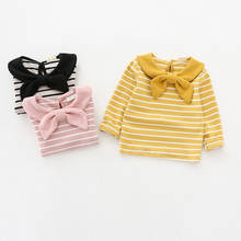 Baby Girl Long Sleeve Striped Navy Style T-Shirt Children Spring Autumn Lapel Bow Tops Girls Cotton Casual Clothes 1-5 Years 2024 - buy cheap