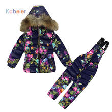 1-2y bebê menina roupas de inverno conjunto para meninas flores para baixo casaco + macacão ternos quente à prova de vento snowsuit criança terno de esqui 2024 - compre barato