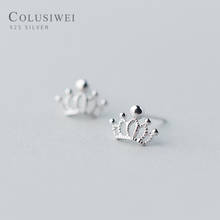 Coluswei brincos nobre, estilosos e novidade, com coroa, para mulheres, genuíno 925, prata esterlina, design oco, joia feminina 2024 - compre barato
