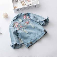 Girls Peach Blossom Embroidered Hollow Denim Coat Spring Autumn Children's Jeans Jacket Baby Kids Leisure Outerwear Clothes B326 2024 - buy cheap
