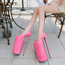 Женские лакированные туфли-гладиаторы SDTRFT, туфли-лодочки на тонком каблуке 30 см, танцевальные туфли со стальными трубками и бантом, большой размер: 35-45, 46 2024 - купить недорого