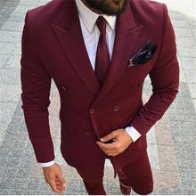 Ternos masculinos vinho tinto borgonha, blazer abotoado duplo, terno masculino estilo jaqueta + calças para casamento 2024 - compre barato