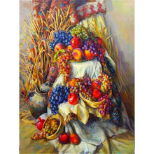 Kit de bordado 11ct de paisagem de frutas, conjunto de bordado e artesanato com linha de algodão e tela impressa para decoração de casa 2024 - compre barato