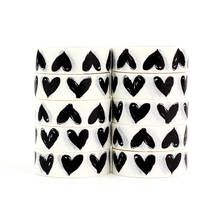 Fita washi de corações preto e branco, fita adesiva para decoração diy de planejador de scrapbooking e adesiva de papelaria kawaii 2024 - compre barato