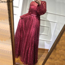 Vestido de festa formal de luxo, com mangas longas, fenda alta, em vinho, vermelho, renda, de noite, cla6348 2024 - compre barato