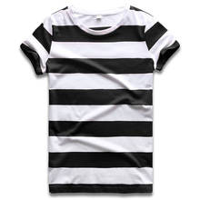 T-shirts para mulheres em torno do pescoço manga curta camisetas para mulheres listras coloridas casual preto e branco vermelho e branco listrado 2024 - compre barato