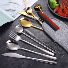 4pcs/set Stainless Steel Dinnerware Set Knife Fork Spoon  Straws Cutlery Set Tableware Silverware Sets with Storage Bag 2024 - buy cheap