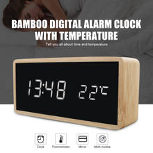 Оригинальный бамбуковый Деревянный Будильник Светодиодный дисплей с зеркальной температурой цифровые часы настольные цифровые часы 2024 - купить недорого