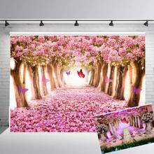 Beipoto princesa pano de fundo rosa cerejeiras borboleta fotografia fundo do chuveiro do bebê menina festa de aniversário decoração b362 2024 - compre barato