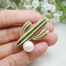 Gold Tone New Zircon Green Crystal Desert Cactus Pearl Brooch Pin High Quality Gifts 2024 - buy cheap