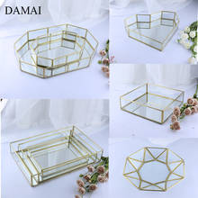 European Brass Glass Mirror Trays Simple Gold Inlay Decorative Cosmetic Jewelry Storage Tray Afternoon Tea Cake Dessert Plates 2024 - buy cheap
