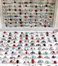 100pcs Vintage Retro Colorful Natural Stone Rings Women's Girls Turquoises Stone Rings Ladies Elegant Fashion Jewelry Gift 2024 - buy cheap