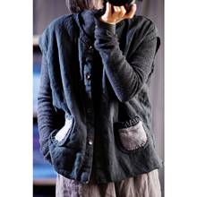 Colete feminino vintage yoyikamomo, casaco de algodão de linho com bolsos soltos sem mangas para inverno primavera 2021 2024 - compre barato
