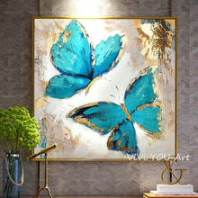 Hand Painted Abstract Art Blue Butterfly Oil Painting On Canvas Art Wall Painting For Living Room wall pictures Home Decoration 2024 - buy cheap
