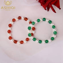 ASHIQI-pulsera de perlas de agua dulce para mujer, con ágata Natural, cuerda elástica, joyería tejida a mano 2024 - compra barato