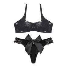 Sexy ladies thong bra set black half cup of lace push up plump bra underwear comfortable lingerie bra+thong 2pcs/pack Ningsige 2024 - buy cheap