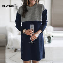 Autumn Winter Women Fashion New Patchwork O Neck Sweater Dress Loose Plus Size Long Sleeve Pullover Dress Elegant Female Dresses 2024 - buy cheap