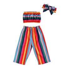 3 Pcs Infant Casual Colorful Striped Rainbow Outfits, Baby Girl Color Block Tube Top + Trousers + Bowknot Headband 1-5t 2024 - buy cheap