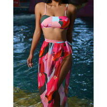 2021 New Sexy 3Pcs Women Bikini Set With Beach Dress Printed Patchwork Biquini Swimwear Push Up Swimsuit Summer Bathing Suit 2024 - buy cheap