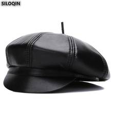 SILOQIN Women's Cap Autumn Winter New Fashion Sheepskin Octagonal Hats Elegant Brands Genuine Leather Hat Trend Berets Snapback 2024 - buy cheap