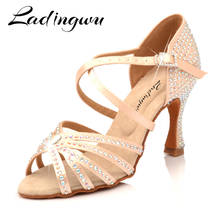 Ladingwu-zapatos de baile clásicos para mujer, zapatillas de baile latino con cinco correas, Salsa, con diamantes de imitación completos 2024 - compra barato