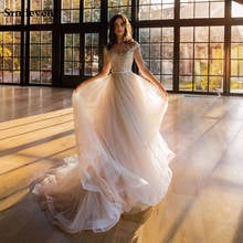 Smileven Princess Pearls Wedding Dress A Line Robe De Mariee Boho Lace Bridal Dresses full Sleeve Train Wedding Gowns For Girls 2024 - buy cheap