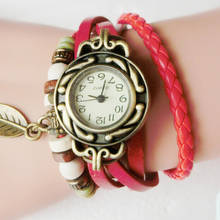 Женские ретро-часы с кожаным намоточным браслетом и листьями, женские винтажные модные наручные часы, женские повседневные часы 2024 - купить недорого