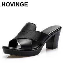 HOVINGE women genuine leather slippers high heel women shoes summer ladies non-slip slippers comfortable women large size 2024 - buy cheap