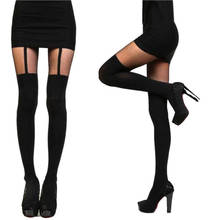 1 par moda feminina sexy preto falso liga cinto suspender collants sobre o joelho meias meia um tamanho 2024 - compre barato