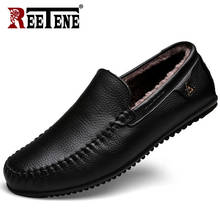 REETENE Genuine Leather Loafers High Quality Men's Driving Shoes Casual Shoes Men's Split Winter Warm Fashion Men Loafers 2024 - buy cheap