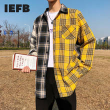 EWQ/корейские рубашки в клетку для мужчин 2020 модная Лоскутная Повседневная рубашка с длинным рукавом в стиле хип-хоп Уличная Мужская блузка большого размера 9A375 2024 - купить недорого